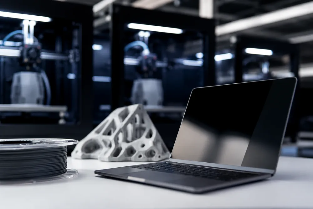 Kalkulačka ceny 3D tisku – notebook a 3D výtisk v tiskové dílně